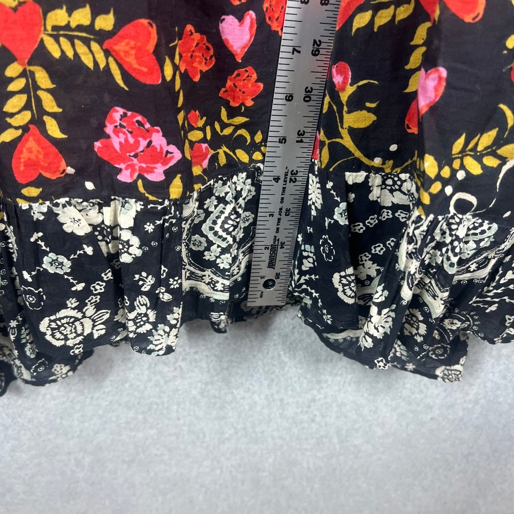 Free People Floral Mini Dress Womens L Black Pink Boho Mixed Print V-Neck EUC - Picture 10 of 11